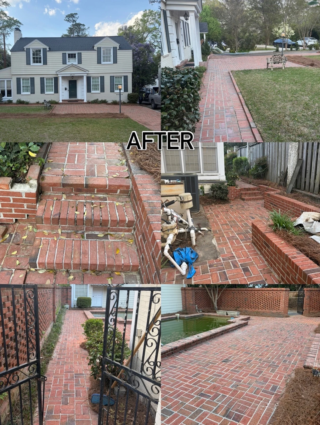 Owner-supplied collage of brick steps and paths after cleaning